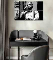 I più grandi mafiosi su tela THE GODFATHER - VITO CORLEONE con una bottiglia di scotch 120x80 cm